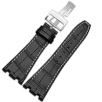 for AP 15400 Wrist Straps 26mm watchband Genuine Leather Handmade Watch Band with Steel Deployment Buckle (Color : 20mm, Size : Black Black Clasp)