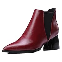 Women Cutout Casual Ankle Bootie Pull-on Pointed Toe Chunky Heel Stretch Boot