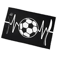 (I Love Soccer) Rectangular Printed Polyester Placemats Non-Slip Washable Placemat Decor for Kitchen Dining Table Indoor Outdoor Placemats 12x18in