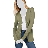Cardigans for Women Long Sleeve Cardigan Knit Snap Button Sweater Regular & Plus - Light Olive (2X)