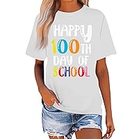 100 Days of School Shirt Short Sleeve Teacher Shirts Crewneck Letter Print Graphic Inspirational Tops