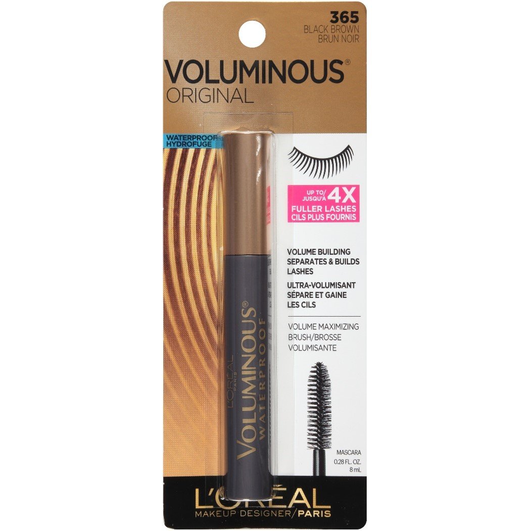 L'Oreal Paris Makeup Voluminous Original Volume Building Waterproof Mascara, Black Brown, 1 Count
