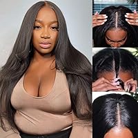 Nadula V Part Wig Yaki Straight Human Hair No Leave Out Glueless Upgraded U Part Wigs for Women,10A Yaki Straight V-part Wigs V Shape Clip in Half Wig Ready to Go 150% Density 20inch