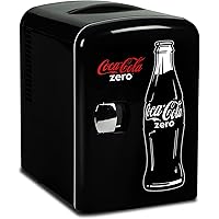 Coca cola Coke Zero 4L Cooler/Warmer w/ 12V DC and 110V AC Cords, 6 Can Portable Mini Fridge, Personal Travel Refrigerator for Snacks Lunch Drinks Cosmetics, Desk Home Office Dorm, Black