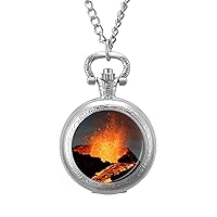 Magma Volcanoes Eruption Fashion Quartz Pocket Watch White Dial Arabic Numerals Scale Watch with Chain for Unisex