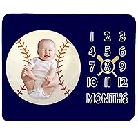Baby Monthly Milestone Blanket Boy - Newborn Month Blanket Unisex Neutral Personalized Shower Gift Baseball Sports Nursery Decor Photography Background Prop with Frame Large 51''x40''