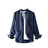 Men's Linen Shirt with Collar, Long Sleeves, Loose and Casual for Daily Wear