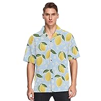 ALAZA Mens Lemon Fruit Seamless Pattern on Blue Quick Dry Hawaiian Shirt