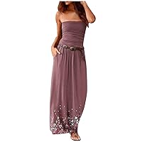 Women's Beach Flowy Round Neck Glamorous Dress Casual Loose-Fitting Summer Sleeveless Long Floor Maxi Print Swing Purple