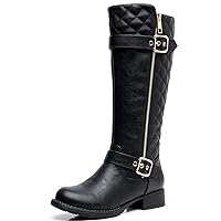 Women's Quilted Knee High Boots Low Heel Comfortable Fashion Dressy Riding Boots For Women