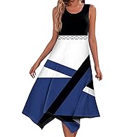Sundress Plus Size Beach Dress for Women 2024 Summer Fashion Flowy Ruched Casual with Sleeveless Round Neck Swing Dresses Royal Blue Medium