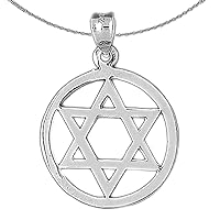 Silver Star Of David Necklace | Rhodium-plated 925 Silver Star of David in Circle Pendant with 18