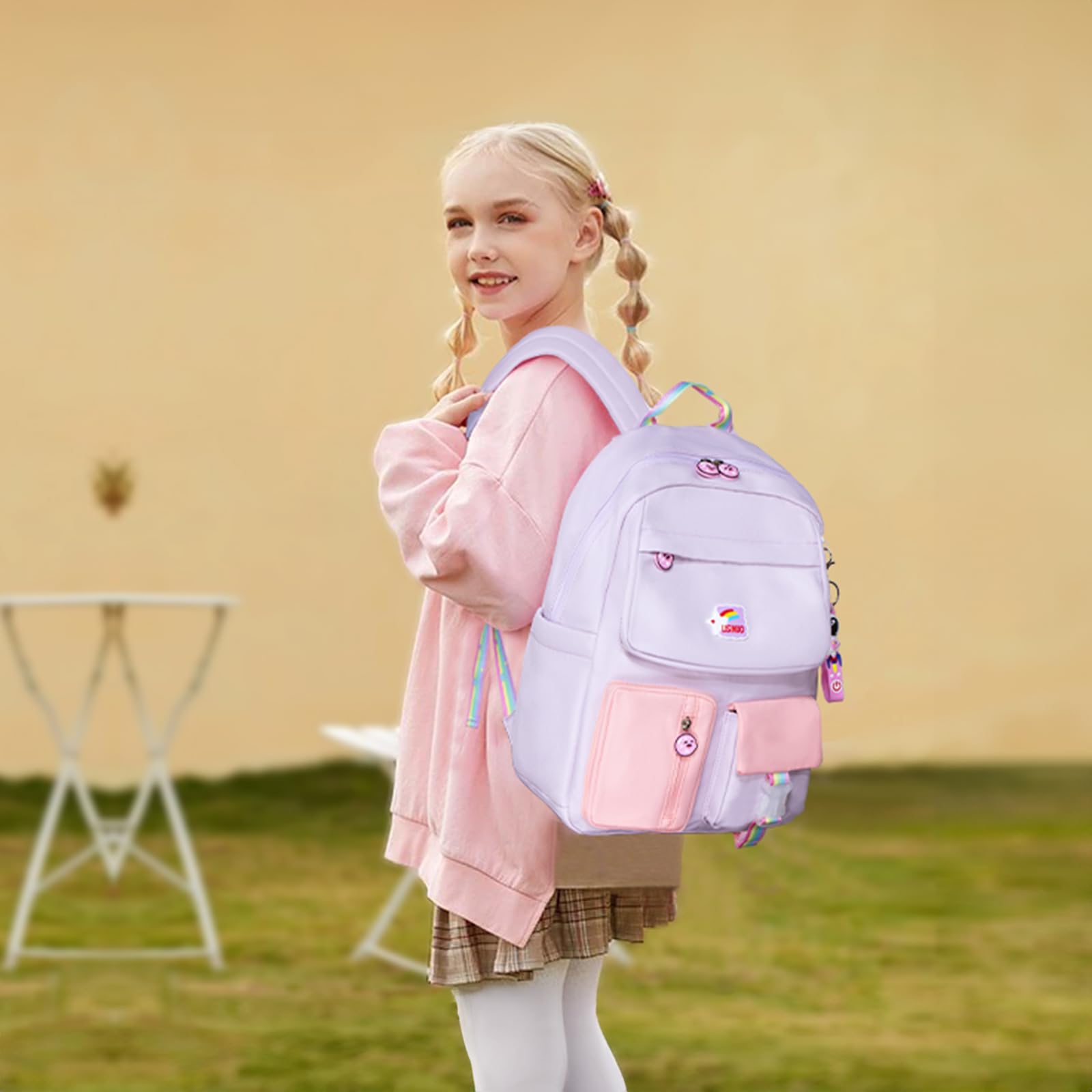 LISINUO Kids Backpacks for Girls Backpack School Bookbag for Teenage Cute  Book Bag Send Pendant (Purple)