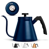 Kook Gooseneck Kettle, Kettle Stovetop, with Thermometer, Tea Pot, for Pour Over Coffee & Tea, Temperature Gauge, Electric, Compatible for Gas Stovetop, 3 Ply Stainless Steel Base, 27 oz, (Navy)