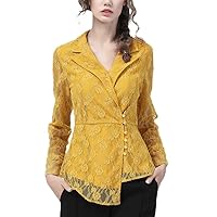 Suit Collar Lace Blouse Women Hook Flower Hollow Long Sleeve Shirts Autumn Top Office Ladies Slim Tunic