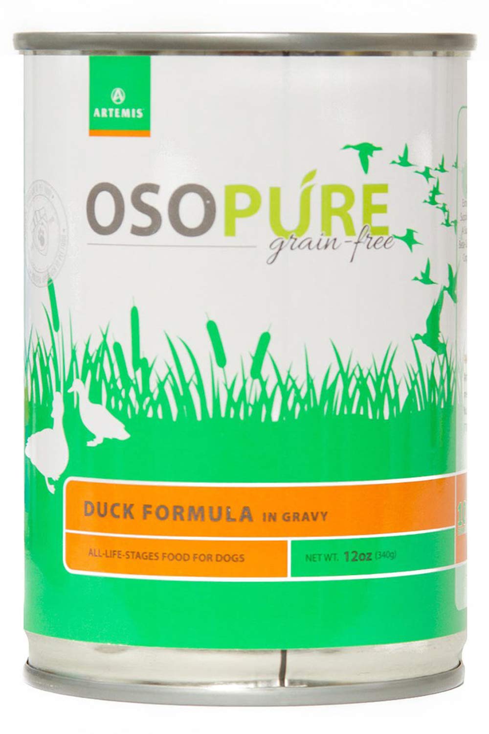 Artemis Wet Canned Gravy Dog Food - OSOPURE Grain Free Limited Ingredient Duck Formula Protein Health Nutrition All Life Stages Case of 12 Cans
