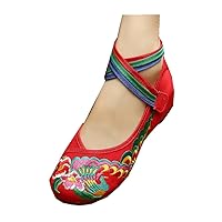 Women and Ladies' The Phoenix Embroidery Casual Mary Jane Shoesl (9 US, red)