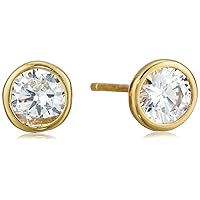 Amazon Essentials Sterling Silver AAA Cubic Zirconia Bezel Stud Earrings