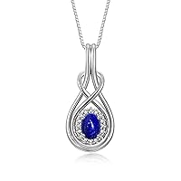 Rylos Sterling Silver Love Knot Necklace: Gemstone & Diamond Pendant, 18