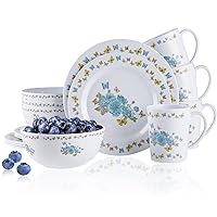 16-Piece Service for 4 Dinnerware Set, Melamine Kitchen Dinnerware Set with Plates, Bowls and Mugs Lightweight Unbreakable for Indoor Outdoor, Camping Dishware Set Tableware Set Dishwasher Safe