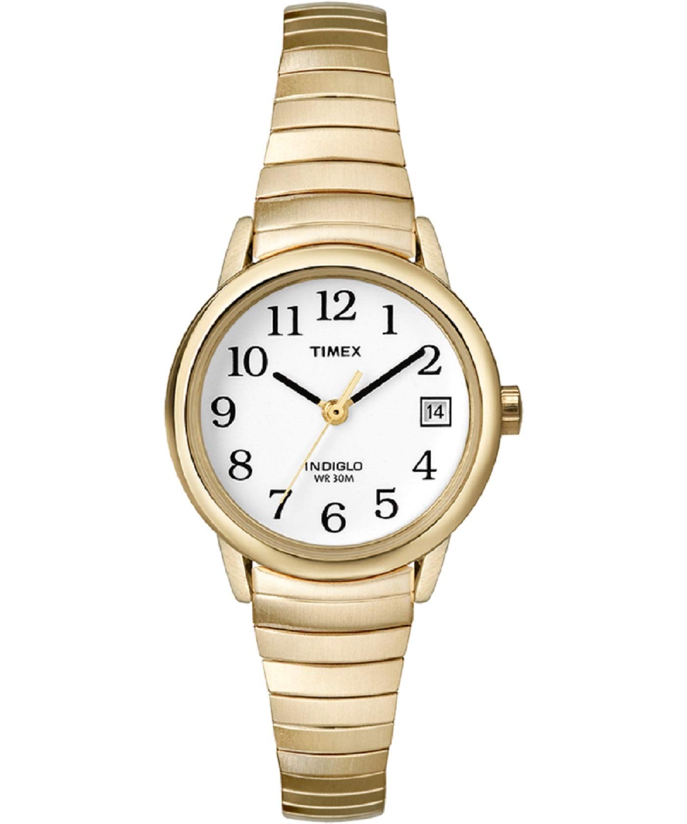 Timex T2H351 Women's Easy Reader Date Expansion Band Watch, Gold-Tone/White
