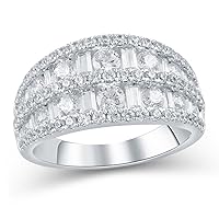 2 cttw Baguette and Round Diamond Five Row Ring Anniversary in 14K White Gold(I-J/12-13)