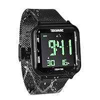TEKMAGIC Stainless Steel Digital Watch 100 m 10 ATM Waterproof with Multiple Functions such as Stopwatch, Chronograph, Alarm Clock, Dual Time Zone Display, Timer and Countdown, 12/24 Hours Format
