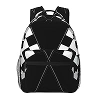 Black White Formula Checkered Flags Pattern Printed Lightweight Backpack Travel Laptop Bag Gym Backpack Casual Daypack
