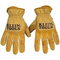 Klein Tools 60608 Work Gloves, All-Purpose Premium Leather Gloves, Abrasion-Resistant, Heavy-Duty Gloves Ideal for Wire Pulling Work, Large