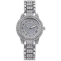 Womens Diamond Wrist Watch Silver Stainless Steel Watch Ladies Iced-Out Watch