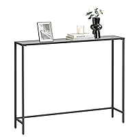 VASAGLE Entryway Table, Console Table, Tempered Glass Tabletop, Modern Sofa Table, Easy Assembly, with Adjustable Feet, for Living Room, Entryway, Ink Black and Slate Gray ULGT132B01