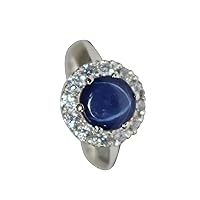GEMHUB Round Shape 4 Ct Halo Style Natural Blue Star Sapphire 925 Sterling Silver Engagement Ring for Valentines