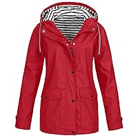Windbreaker Jacket Women Trench Coats Outdoor Hooded Rain Jacket (b-Red, XXXXL)