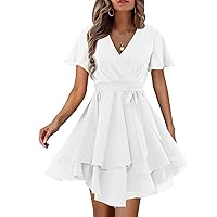 Amoretu Women's 2024 Summer Wrap Dress Short/Long Sleeve Casual V Neck Ruffle Mini Dresses