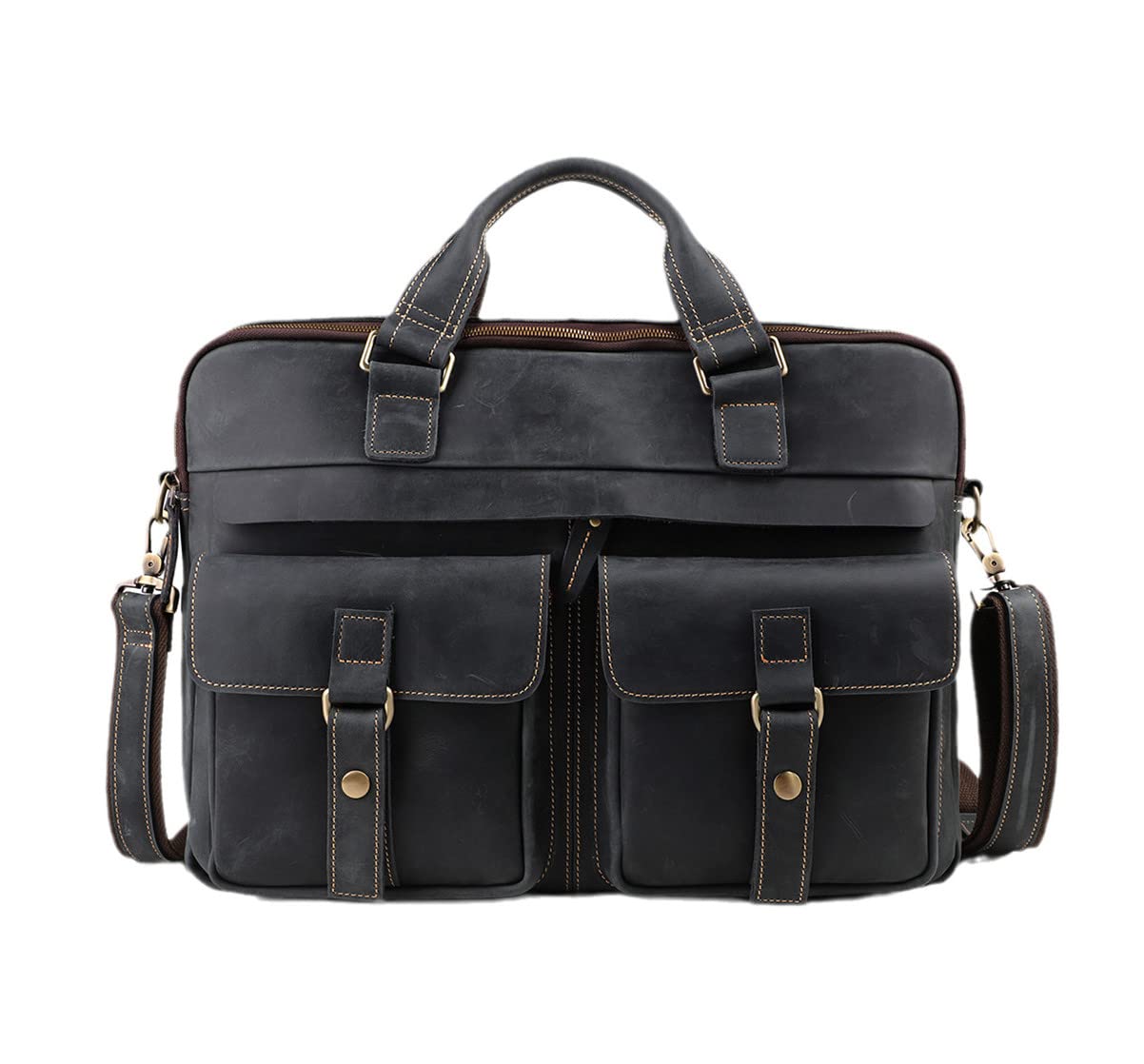 Men's Briefcases Crazy Horse Leather Shoulder Messenger Bags Portfolio 15.6