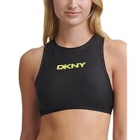 DKNY Women’s Racerback Zip Logo Bikini Swim Top Black US X-Large