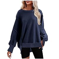 Womens Oversized Crewneck Sweatshirts Casual Fall Fashion Long Sleeve Fleece Pullover Sweaters Y2K Teen Girls Tops