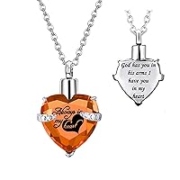 Heart Cremation Urn Necklace for Ashes Urn Jewelry Crystal Memorial Pendant with Fill Kit and Gift Bag - God has you in his arms I have you in my heart