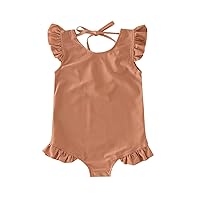 Baby Girl's Swimwear Backless Ruched Swimsuits Sleeveless Swimming Suits Solid Beachwear Toddler Bathing Suits