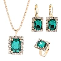 Carry Stone Jewellery Set Imitation Crystal Necklace Earrings Ring Set Vintage Pendant Jewellery Set Three Pieces Gifts for Women Green Useful and Practical