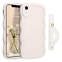 GUAGUA Compatible with iPhone XR Case 6.1 Inch Cute Curly Wave Shape iPhone XR Phone Case with Adjustable Wristband Kickstand Slim Soft TPU Shockproof Protective Strap Case for iPhone XR, White