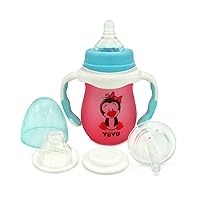 4 in 1 Glass Baby Bottle | Silicone Coated Glass Bottle, Sippy Spout, Straw Cup | Anticolic Silicone Nipple, Removable Handle | Baby Gift Set | 6oz /180ml (Pink/Blue), NB, 0M, 3M, 6M, 12M+