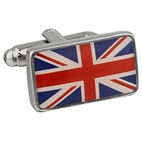 United Kingdom Flag Great Britain Union Jack British Pair Cufflinks in a Presentation Gift Box & Polishing Cloth