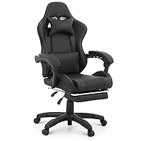 Computer Gaming Chair with Footrest and Lumbar Support, Adjustable Hight Ergonomic Racing Chair for Adult Teen Office or Gaming, Carbon Fiber Leather High Back Video Game Chair, Black