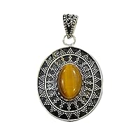 Natural Tiger Eye Gemstone Pendant for Women and Men 925 Silver Plated Fashion Pendant Jewelry Boho Designer Pendant