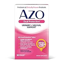 AZO Dual Protection | Urinary + Vaginal Support* | Prebiotic Plus Clinically Proven Women’s Probiotic | Starts Working Within 24 Hours | Non-GMO | 30 Count