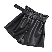 Women Faux PU Leather Shorts Vintage High Waist Shorts All-Match Loose Casual Female Pants with Belt Plus Size
