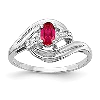 Solid 14k White Gold 5x3mm Oval Ruby Diamond Engagement Ring (.032 cttw.)