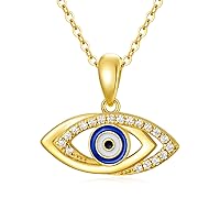 14K Yellow Gold Evil Eye Necklaces for Women Girls White/Blue Eye with Moissanite Evil Eye Pendant for Wife Grilfriend Daughter, 16+1+1 inch