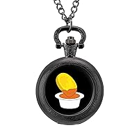 Chicken Nuggets Fashion Quartz Pocket Watch White Dial Arabic Numerals Scale Watch with Chain for Unisex
